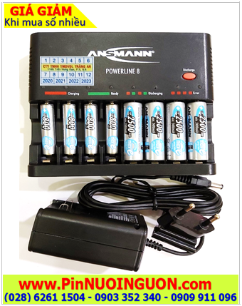 Ansman Powerline 8 _Bộ sạc có chức năng XẢ PIN kèm 08 Pin (04 AA2500mAh & 04 AAA800mAh 1.2v)